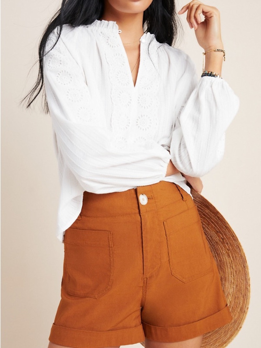 Anthropologie High-Waist Rolled Hem Shorts in Rust